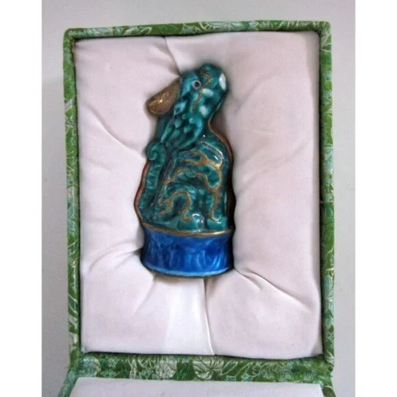 VTG Asian Porcelain QiLin Animal Unicorn Figurine with Box - Blessings & Luck